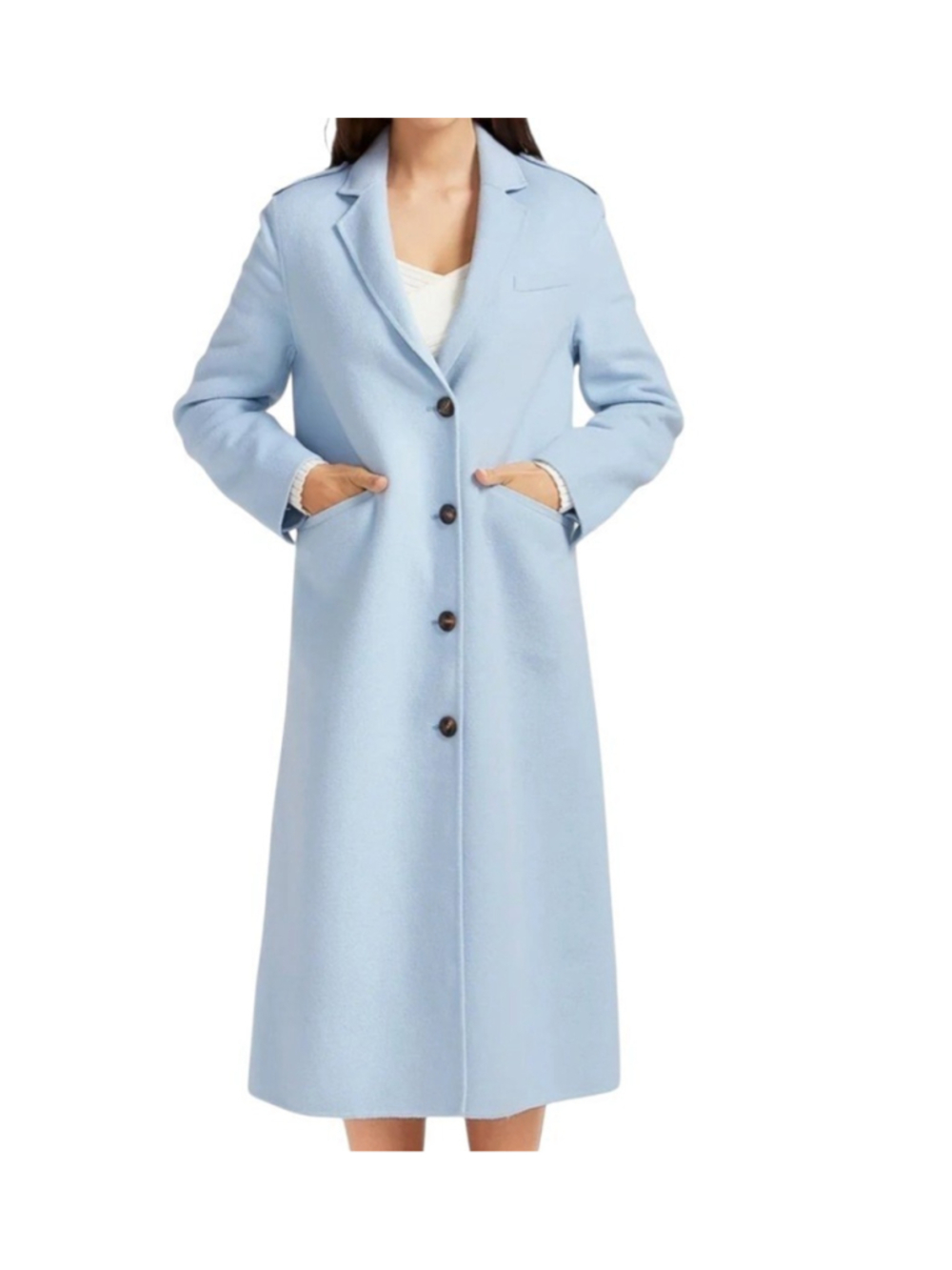 Belle Bloom Women's Tainted Love Wool-Blend Longline Sky Blue Overcoat NWT $288